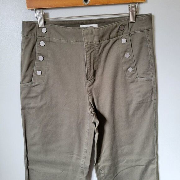 EUC LOFT MARISA ARMY GREEN BUTTON ACCENT STRIAGHT LEG PANTS SIZE 4 / SMALL - Picture 3 of 14